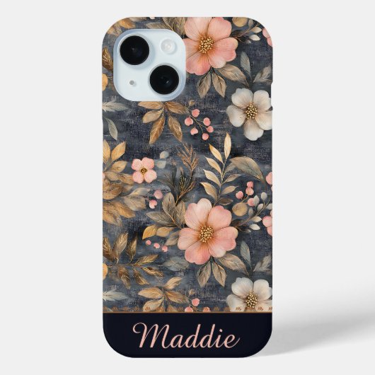Gepersonaliseerd Elegant Bloemen Roze & Goud Patro Case-Mate iPhone Case (Achterkant)