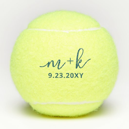Gepersonaliseerd Elegant Blue Wedding Monogram Tennisballen (Voorkant)