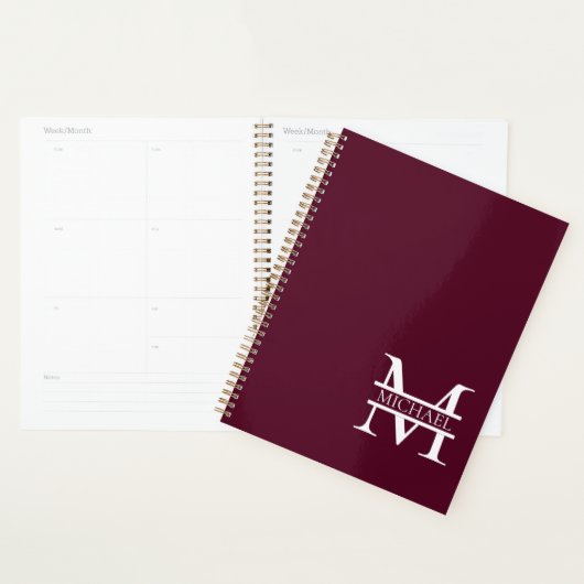 Gepersonaliseerd Elegant Bourgondisch Monogram en  Planner (Display)