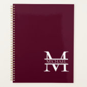 Gepersonaliseerd Elegant Bourgondisch Monogram en  Planner (Voorkant)