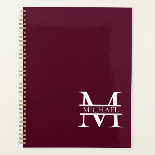 Gepersonaliseerd Elegant Bourgondisch Monogram en Planner (Voorkant)
