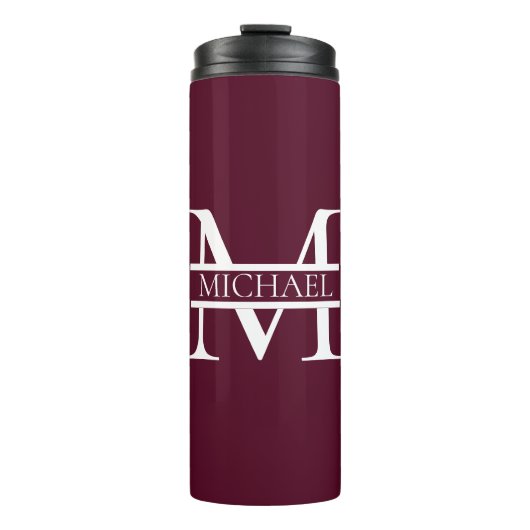 Gepersonaliseerd Elegant Bourgondisch Monogram en Thermosbeker (Voorkant)