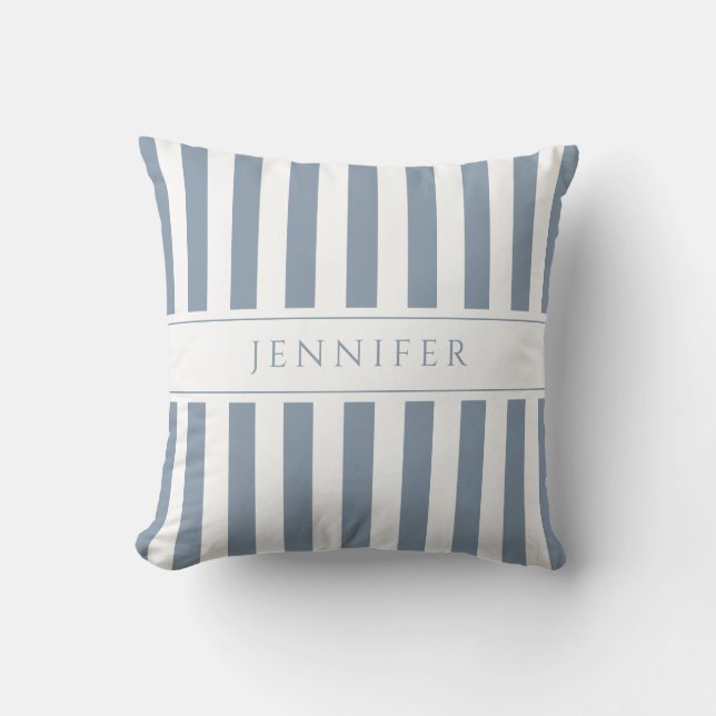Gepersonaliseerd Elegant Dusty Blue Stripes Patroo Kussen (Voorkant)