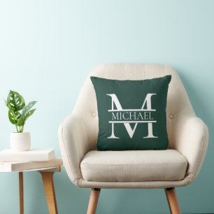 Gepersonaliseerd Elegant Emerald Green Monogram &  Kussen