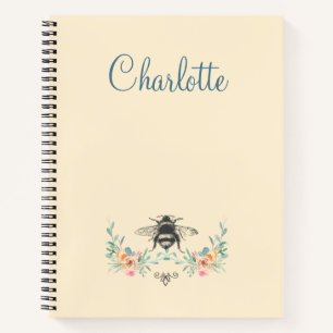 Gepersonaliseerd Elegant Floral Bee Spiral Notitie Notitieboek
