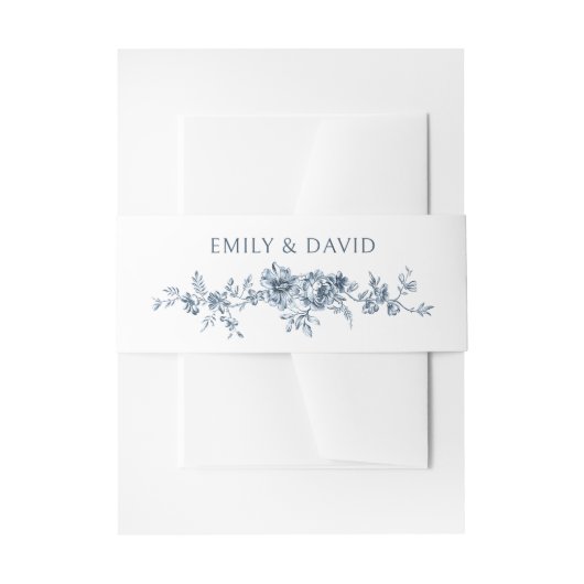 Gepersonaliseerd Elegant gegraveerd Blauwe Bloem Uitnodigingen Wikkel (Voorkant Voorbeeld)