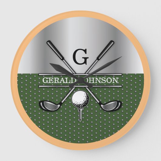 Gepersonaliseerd Elegant Golf Monogram Logo Grote Klok (Voorkant)
