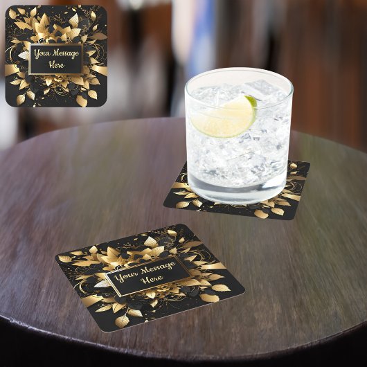 Gepersonaliseerd Elegant Goud Vierkante Kartonnen Onderzetter