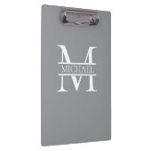 Gepersonaliseerd Elegant Grijs Monogram en Naam Klembord (Rechts)