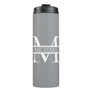 Gepersonaliseerd Elegant Grijs Monogram en Naam Thermosbeker