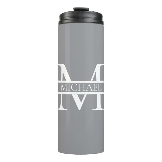 Gepersonaliseerd Elegant Grijs Monogram en Naam Thermosbeker (Voorkant)