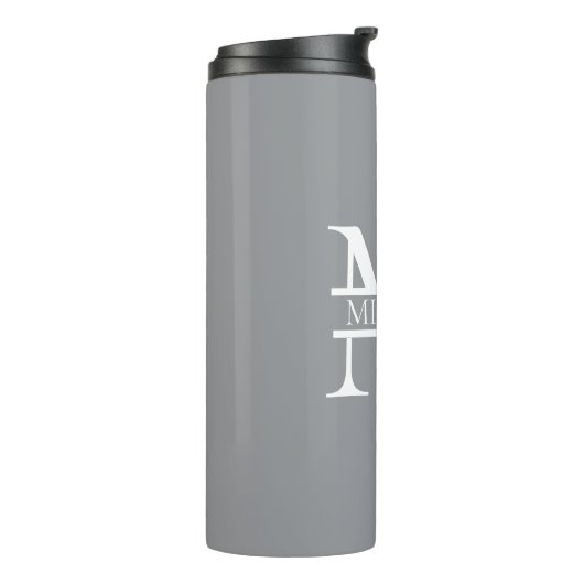 Gepersonaliseerd Elegant Grijs Monogram en Naam Thermosbeker (Gedraaid links)