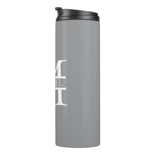 Gepersonaliseerd Elegant Grijs Monogram en Naam Thermosbeker (Geroteerd rechts)