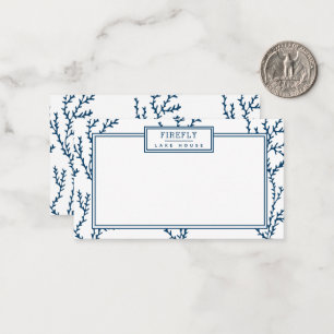 Gepersonaliseerd, elegant Indigo Blue Coral Patter Notitiekaartje