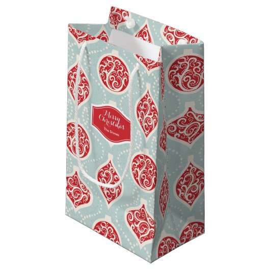 Gepersonaliseerd elegant kerstsierpatroon klein cadeauzakje (Voorkant Gekanteld)