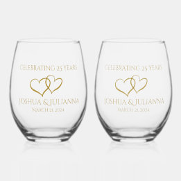 Gepersonaliseerd Elegant Modern 25th Jubileum Gift Wijnglas Zonder Voet