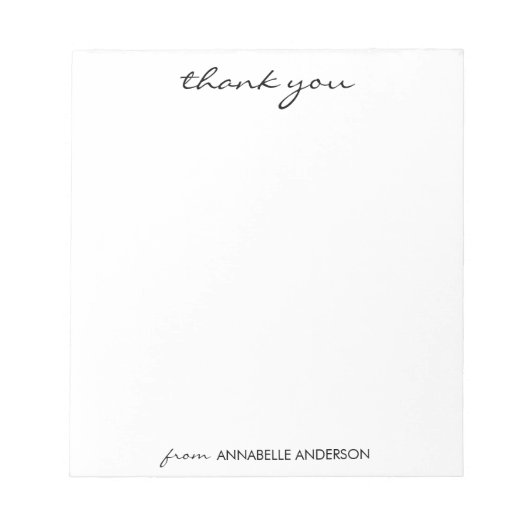 Gepersonaliseerd Elegant modern Manuscript Dank u Notitieblok (Voorkant)