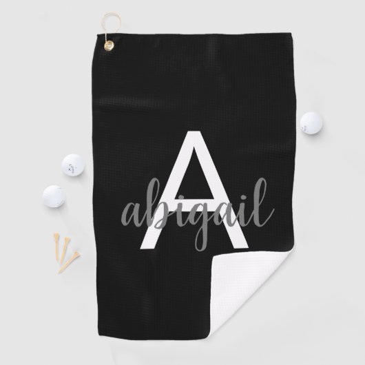 Gepersonaliseerd Elegant Modern Monogram Naam Zwar Golfhanddoek (Insitu)