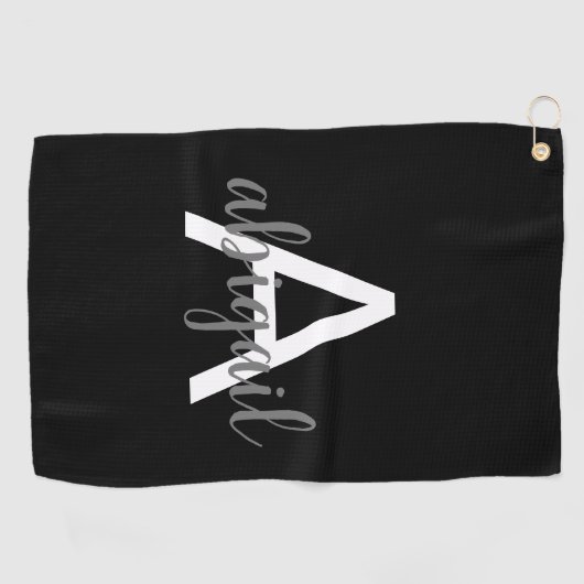 Gepersonaliseerd Elegant Modern Monogram Naam Zwar Golfhanddoek (Horizontaal)
