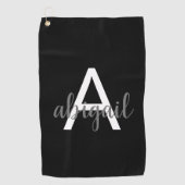 Gepersonaliseerd Elegant Modern Monogram Naam Zwar Golfhanddoek (Voorkant)