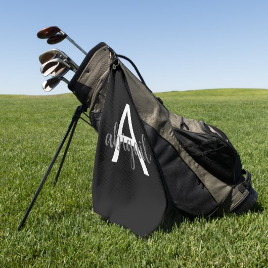 Gepersonaliseerd Elegant Modern Monogram Naam Zwar Golfhanddoek (Groen)