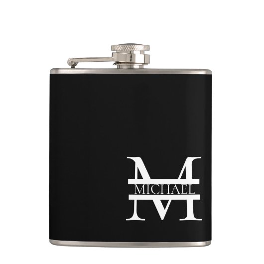 Gepersonaliseerd Elegant Monogram en Naam Heupfles (Voorkant)