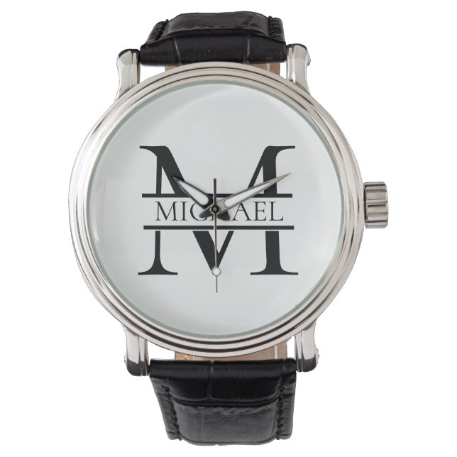 Gepersonaliseerd Elegant Monogram en Naam Wit Horloge (Voorkant)