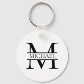 Gepersonaliseerd Elegant Monogram en Naam Wit Sleutelhanger (Voorkant)