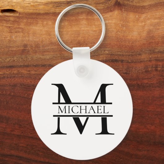 Gepersonaliseerd Elegant Monogram en Naam Wit Sleutelhanger (Voorkant)