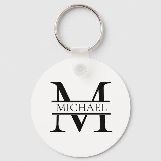 Gepersonaliseerd Elegant Monogram en Naam Wit Sleutelhanger (Achterkant)
