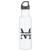 Gepersonaliseerd Elegant Monogram en Naam Wit Waterfles (Voorkant)