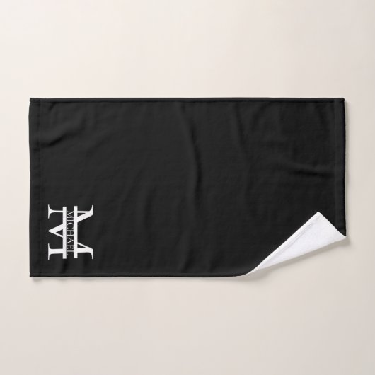 Gepersonaliseerd Elegant Monogram en Naam Zwart Bad Handdoek (Handdoek)