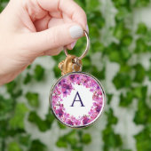 Gepersonaliseerd Elegant Roze Floral Monogram Sleutelhanger (Hand)