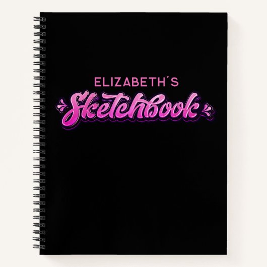 Gepersonaliseerd Elegant Roze Script Meisje Schets Notitieboek (Voorkant)
