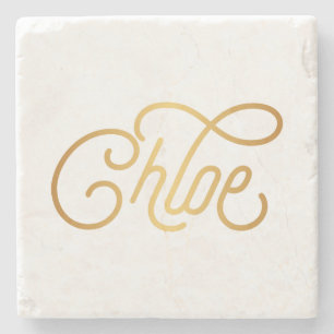 Gepersonaliseerd Elegant Script Chloe Gold op zwar Stenen Onderzetter