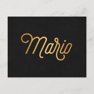 Gepersonaliseerd Elegant Script Mario Gold Black Kaart