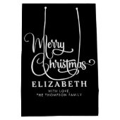 Gepersonaliseerd Elegant Script Merry Christmas Cu Medium Cadeauzakje (Achterkant)