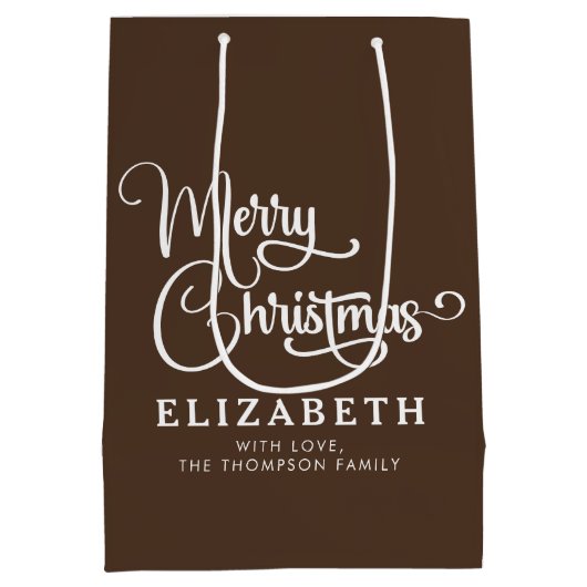 Gepersonaliseerd Elegant Script Merry Christmas Cu Medium Cadeauzakje (Achterkant)
