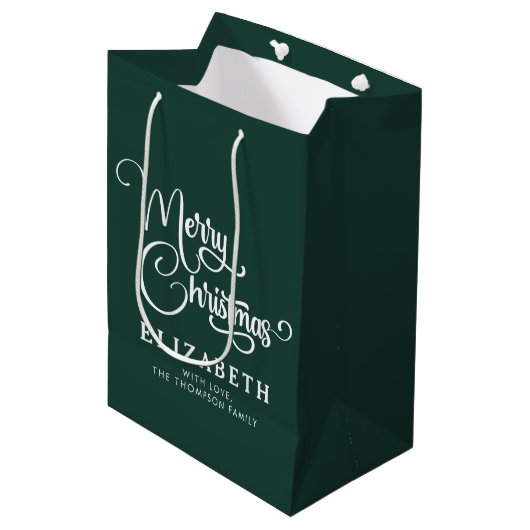 Gepersonaliseerd Elegant Script Merry Christmas Cu Medium Cadeauzakje (Voorkant Gekanteld)