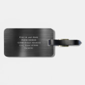 Gepersonaliseerd Elegant Script Zwart Faux Metalli Bagagelabel (Achterkant horizontaal)