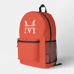 Gepersonaliseerd Elegant Sinaasappel Monogram en N Bedrukte Rugzak