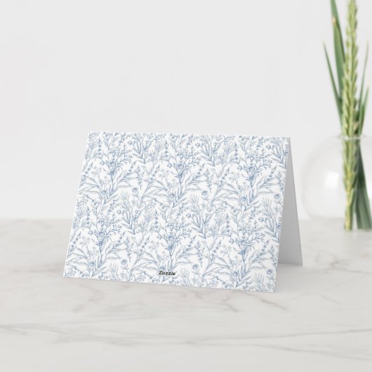 Gepersonaliseerd Elegant Toile Blauw Bloemen Baby Bedankkaart (Achterkant)