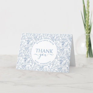 Gepersonaliseerd Elegant Toile Blauw Bloemen Baby  Bedankkaart