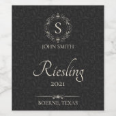 Gepersonaliseerd Elegant Zwart Monogrammed Wijn Etiket (Enkel label)