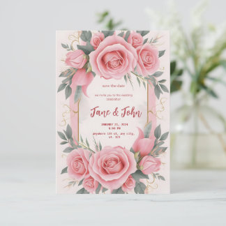 [Gepersonaliseerd] Elegante roze bruiloft uitnodig Kaart