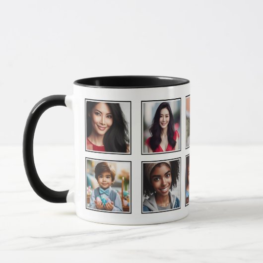 Gepersonaliseerd Elegante tien foto collage zwart  Mok (Links)