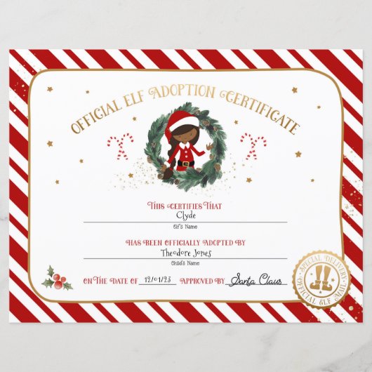 Gepersonaliseerd Elf Adoption Certificaat (Voorkant)