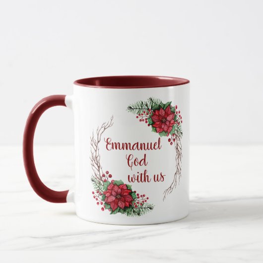Gepersonaliseerd Emmanuel God is met ons Poinsetti Mok (Links)