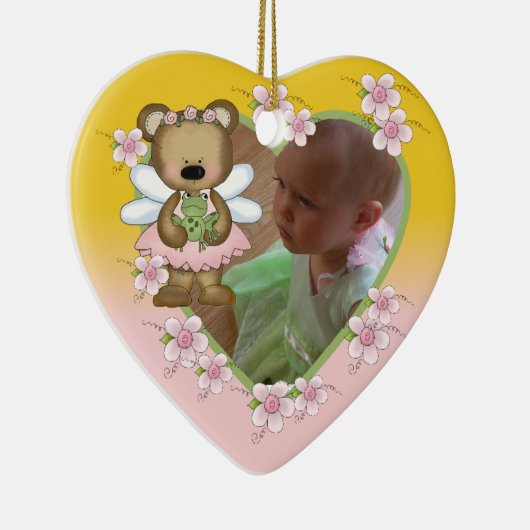 Gepersonaliseerd engel Beer Fotoversiering Keramisch Ornament (Rechts)