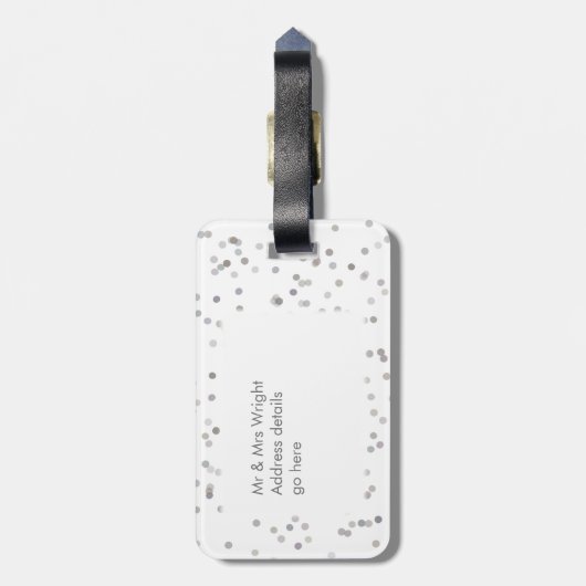 Gepersonaliseerd enkel trouwde Silver Confetti Bagagelabel (Achterkant verticaal)
